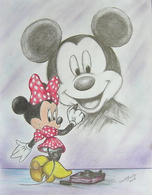 312x400 Colored Pencil Drawing Of Disney's Mickey And Minnie Mouse - Minnie Mouse Pencil Drawing