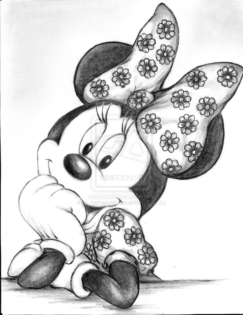 800x1036 Pencil Drawings Of Mickey And Minnie Mouse Step - Minnie Mouse Pencil Drawing