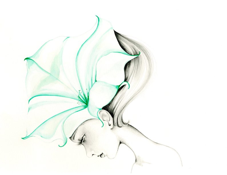 794x613 drawing girl fine art print of my original artwork mint teal etsy - Mint Drawing