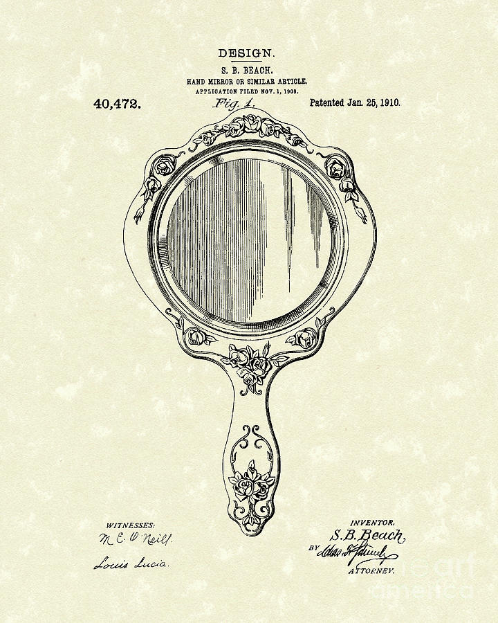 720x900 beach hand mirror patent art drawing - Mirror Drawing