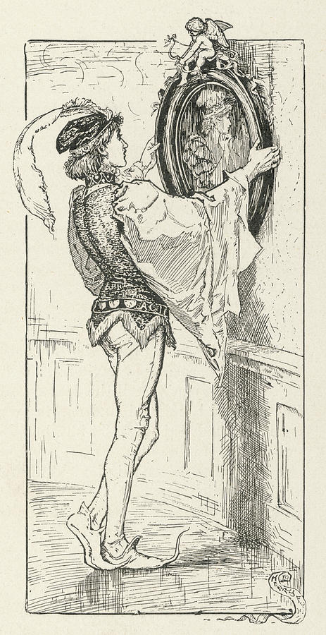 463x900 The Prince Looks Into The Magic Mirror Drawing - Mirror Image Drawing