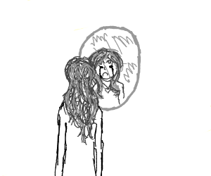 300x250 Crying Girl Looks In The Mirror Drawing - Mirror Image Drawing