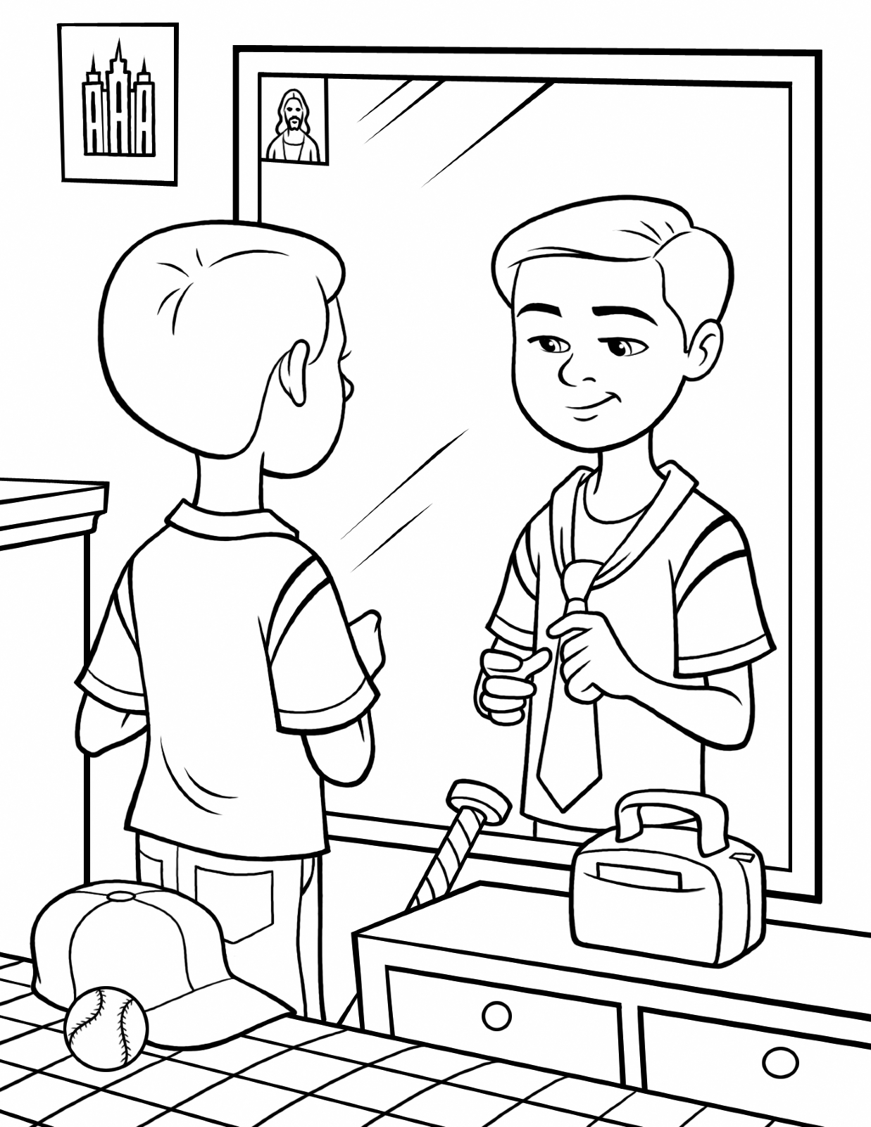 1237x1600 tying a tie - Mirror Line Drawing