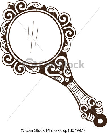 377x470 Women's Pocket Mirror Sketch Isolated On White Vector - Mirror Line Drawing