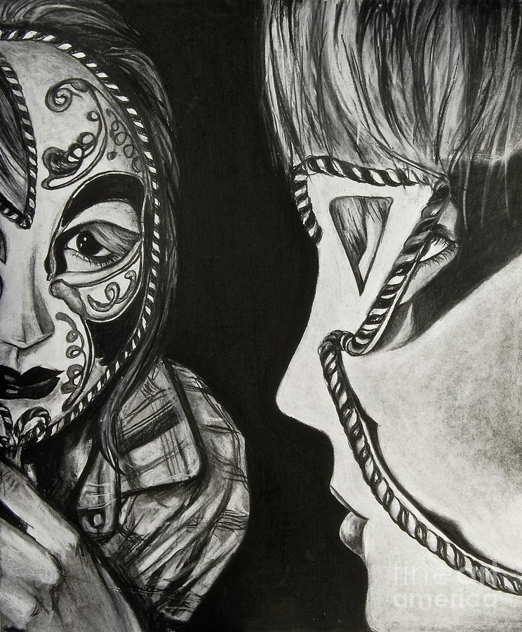 744x900 Mask In The Mirror Drawing - Mirror Reflection Drawing