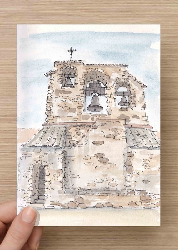 570x798 ink and watercolor drawing mission bells - Mission Drawing