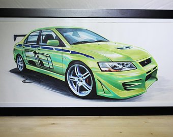340x270 the fast and the furious eclipse original drawing etsy - Mitsubishi Eclipse Drawing