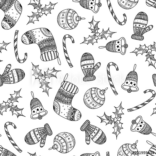500x500 vector seamless pattern of black christmas decorative symbol - Mitten Drawing Pattern