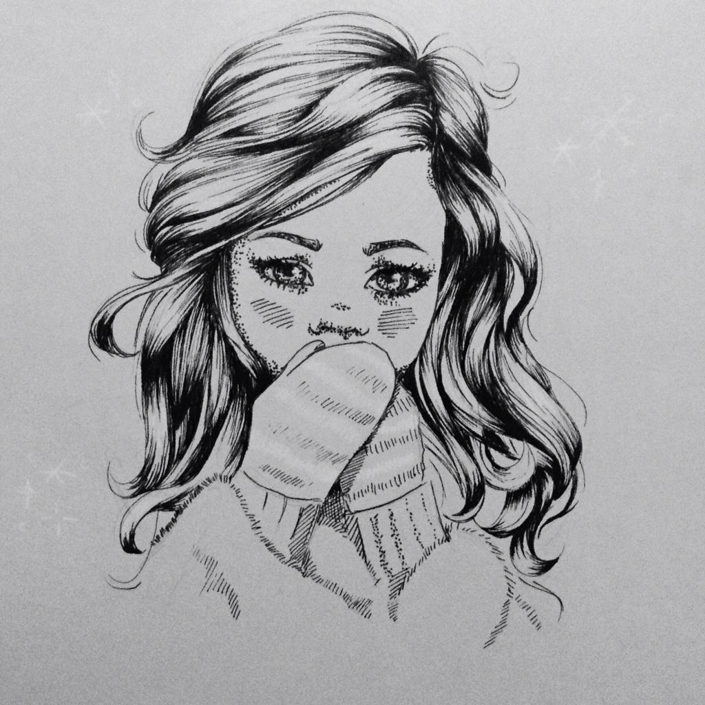 1024x1024 cute girl with mittens drawing in ink - Mittens Drawing
