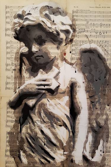375x563 Mixed Media Angel Boy Drawing - Mixed Media Drawing