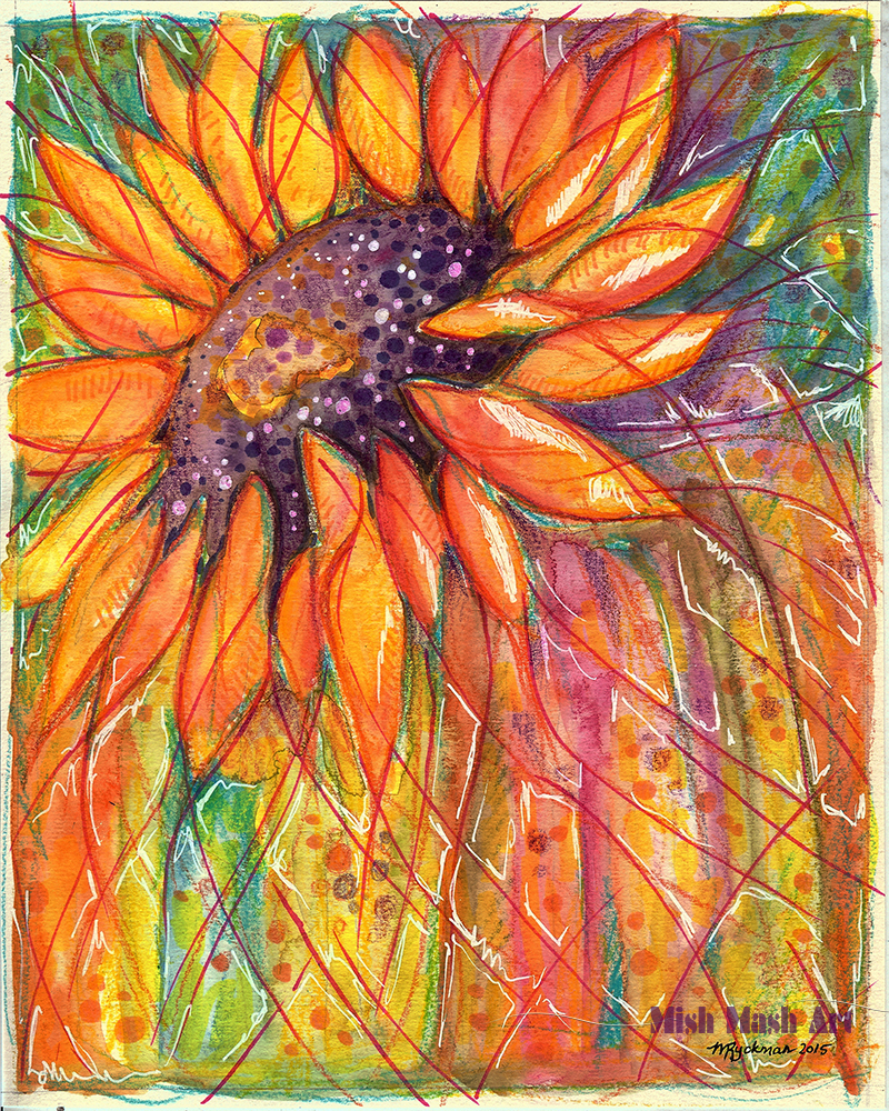 800x1000 pastel sunflower mixed media drawing mish mash art - Mixed Media Drawing