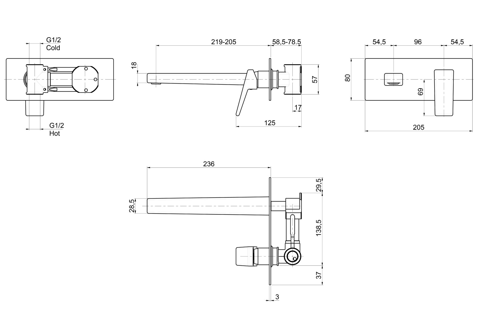 1920x1285 Madi Wall Basin Mixer Grey Wolf - Mixer Drawing
