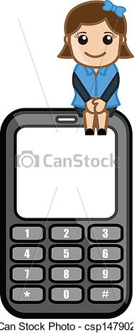 189x470 drawing art of cartoon young girl sitting on mobile phone vector - Mobile Phone Drawing