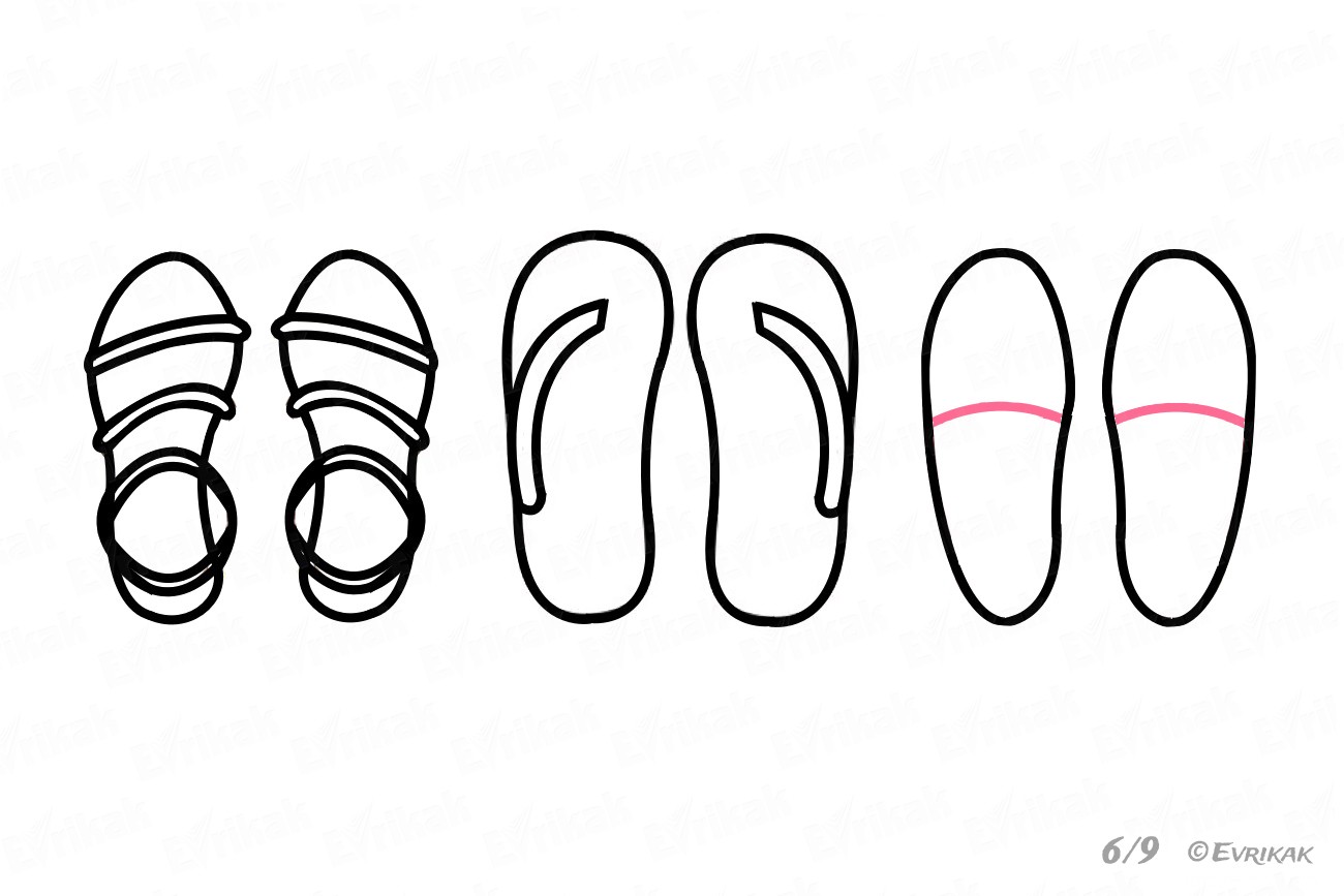 1300x867 how to draw summer shoes step - Moccasins Drawing