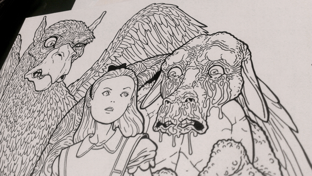 1000x564 original drawing of the gryphon and mock turtle black alice - Mock Drawing