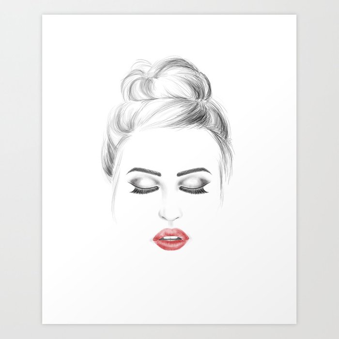 700x700 Minimalist Fashion Illustration Model Face Art Print - Model Face Drawing