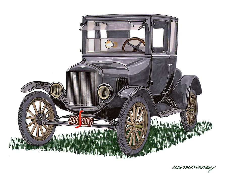 900x707 Ford Model T Coupe Painting - Model T Drawing