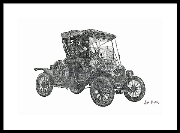 600x443 Model T Ford Pointillism Drawing Framed Print - Model T Drawing