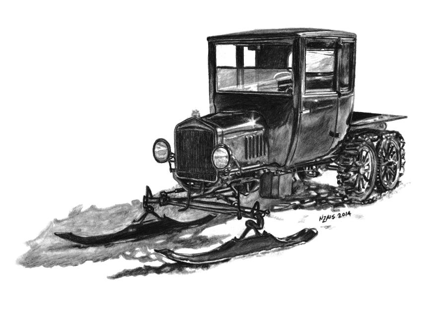 900x632 Ford Model T Snowmobile Drawing - Model T Drawing