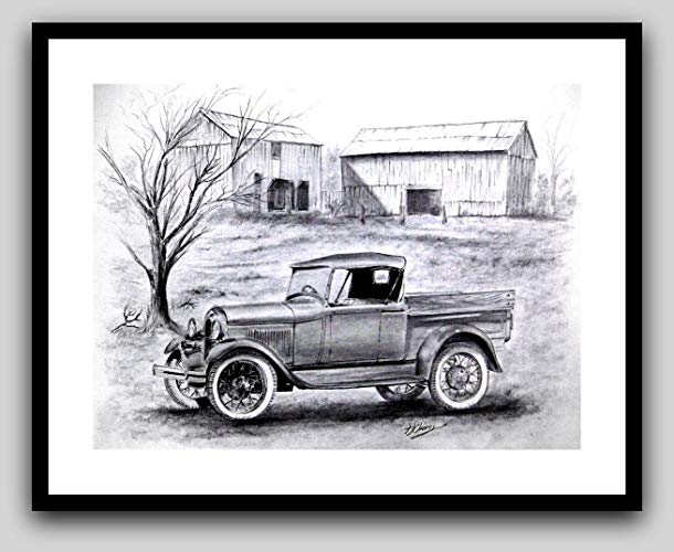 610x500 Old Model T Truck Drawing Print X Handmade - Model T Drawing