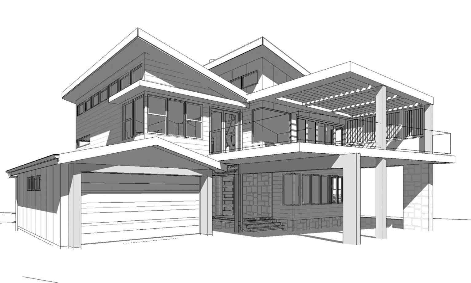 Skizze Bild: Sketch Drawing Of A Modern House