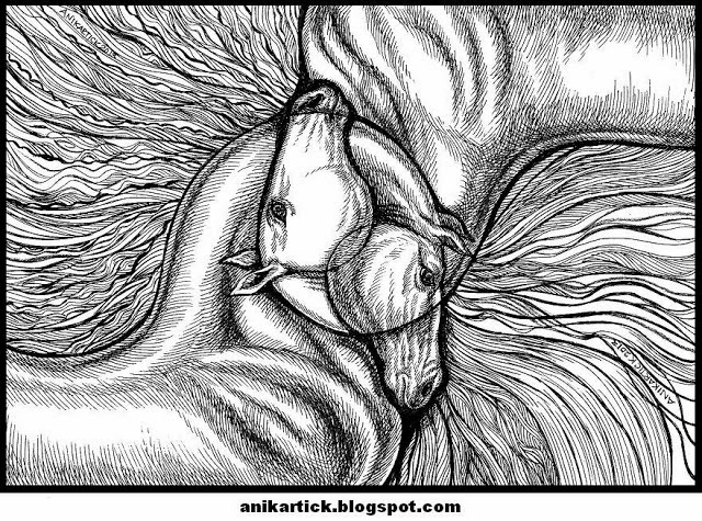 640x475 Kuthiraigal - Modern Art Drawing