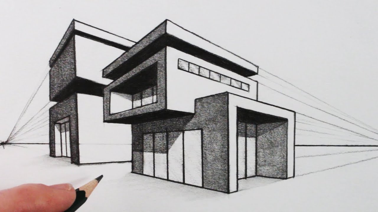 1280x720 how to draw a house in two point perspective modern house - Modern Building Drawing