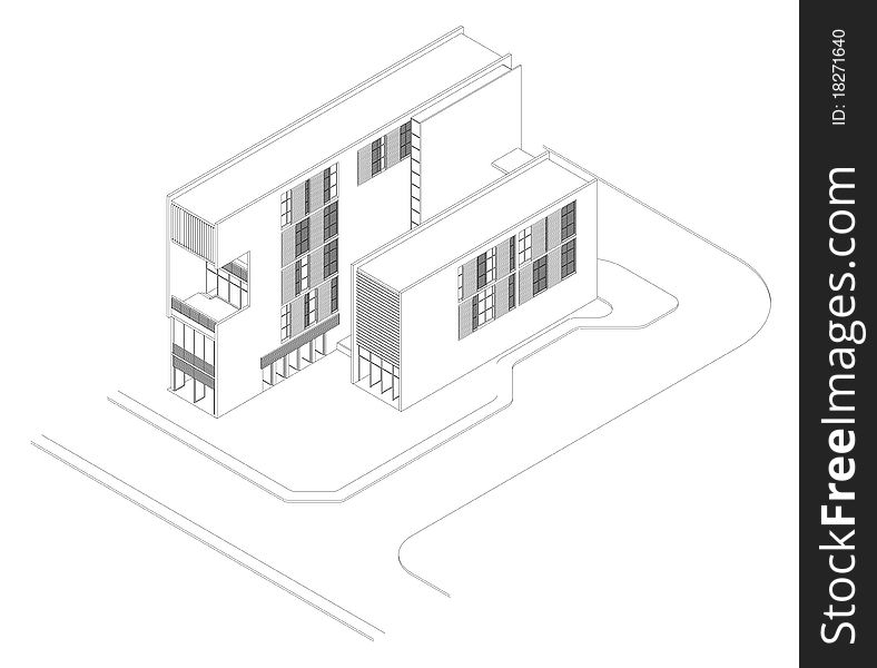 788x600 isometric drawing of a modern building - Modern Building Drawing