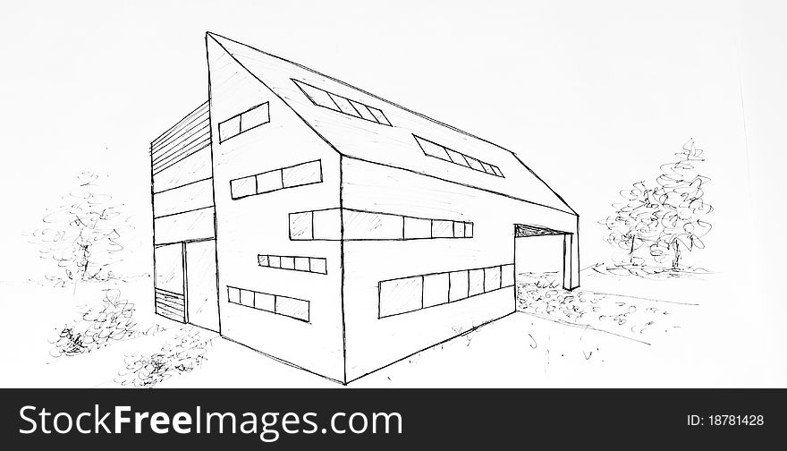 880x504 modern building drawing made with black ink - Modern Building Drawing