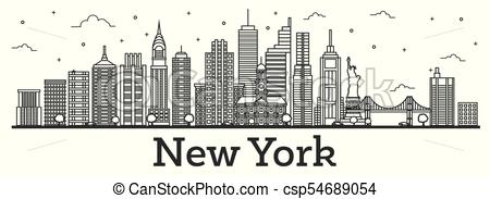450x183 outline new york usa city skyline with modern buildings clipart - Modern Building Drawing