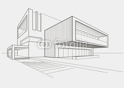 400x283 linear sketch modern building on light gray background buy - Modern Building Drawing