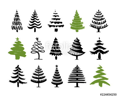 500x412 Hand Drawn Christmas Tree Set Isolated On A White Background Ink - Modern Christmas Tree Drawing