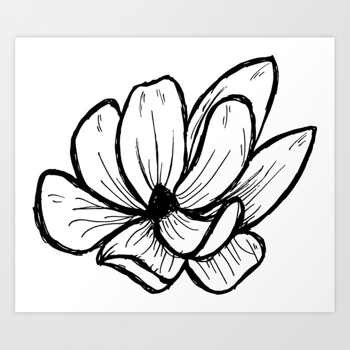 700x700 Magnolia Modern Floral Line Art Drawing Art Print - Modern Flower Drawing