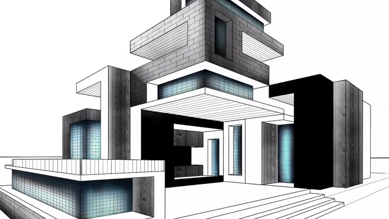 1280x720 Modern House Drawing, Black And White Architecture - Modern House Drawing