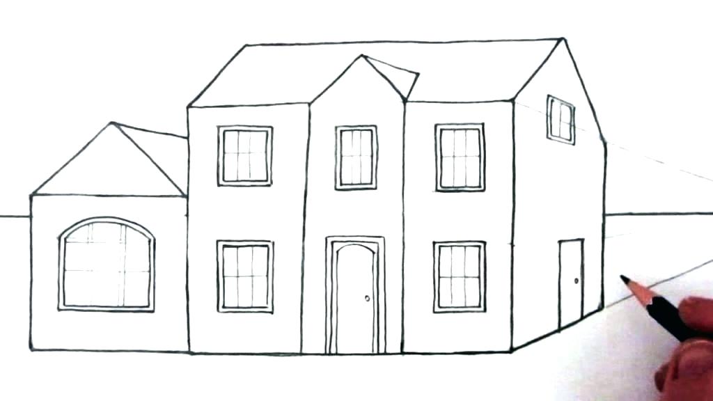 1024x576 modern house drawing point perspective drawing modern house - Modern House Drawing