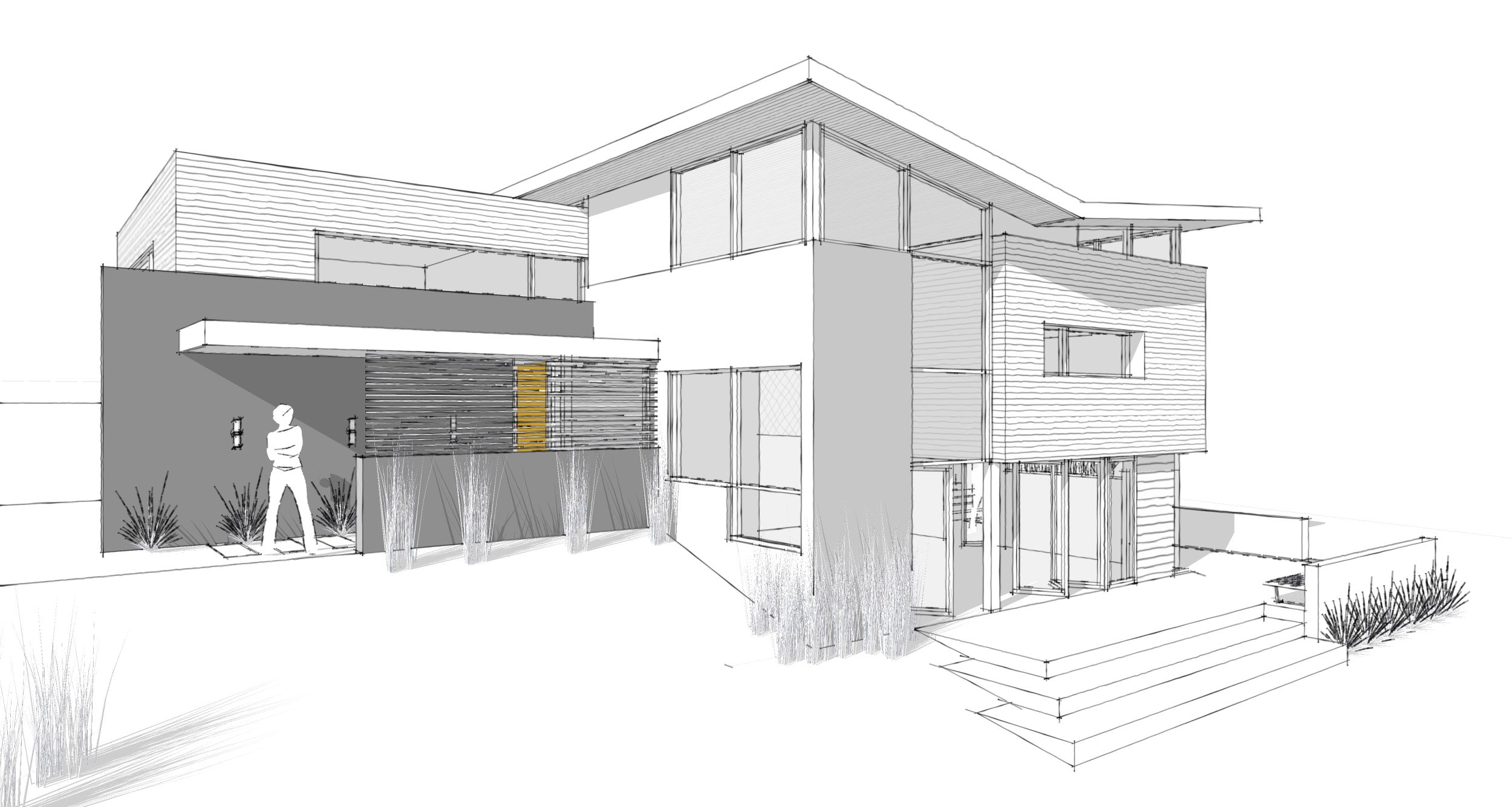 2500x1335 Sketches Of Modern Houses - Modern House Drawing