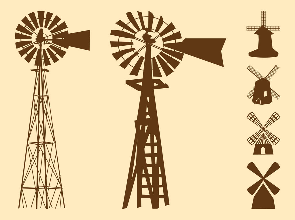 1024x765 windmills silhouettes free vectors ui download - Modern Windmill Drawing