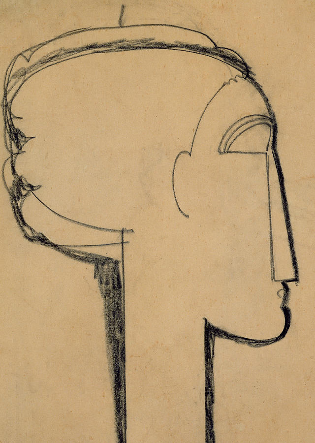 640x900 Head In Profile Drawing - Modigliani Drawings