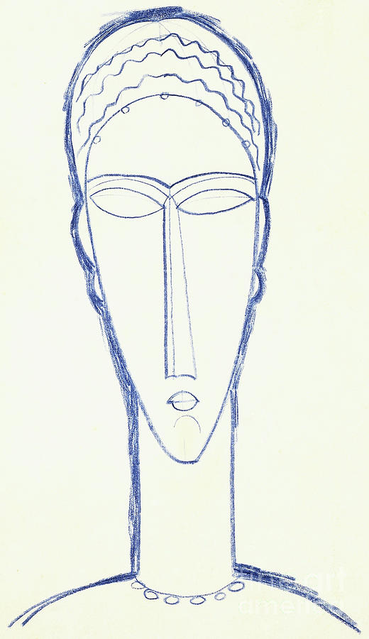520x900 Study For A Head For A Sculpture Drawing - Modigliani Drawings