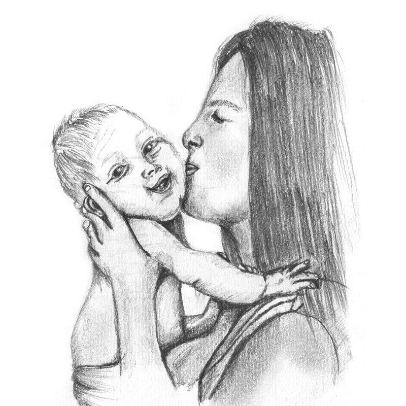 800x800 Mother Kissing Baby Pencil Drawing - Mom And Baby Drawing