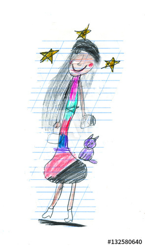 294x500 child's drawing of a mom and princess colored pencils - Mom And Child Drawing