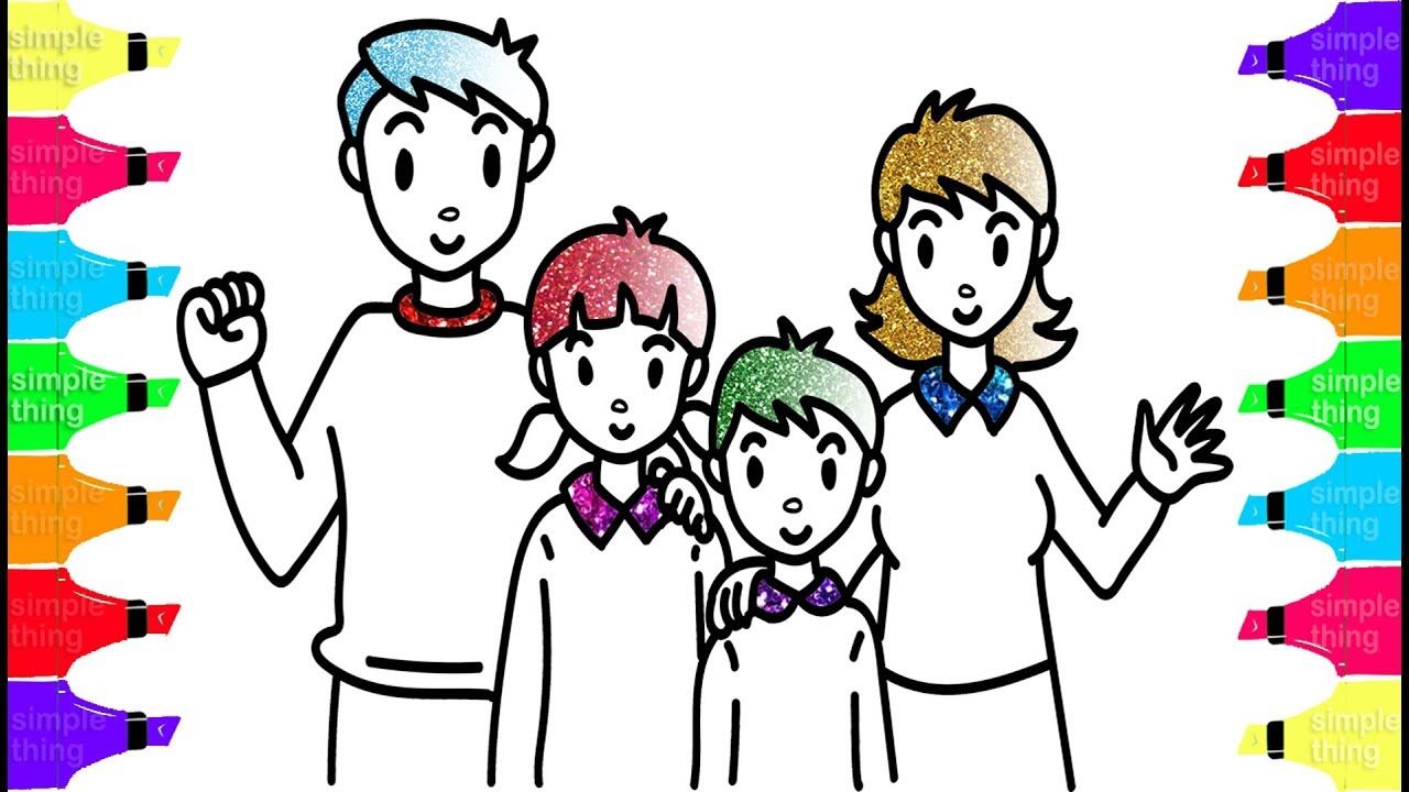 1280x720 How To Draw Dad, Mom, Brother And Sister Learn Colors With Happy - Mom And Dad Drawing