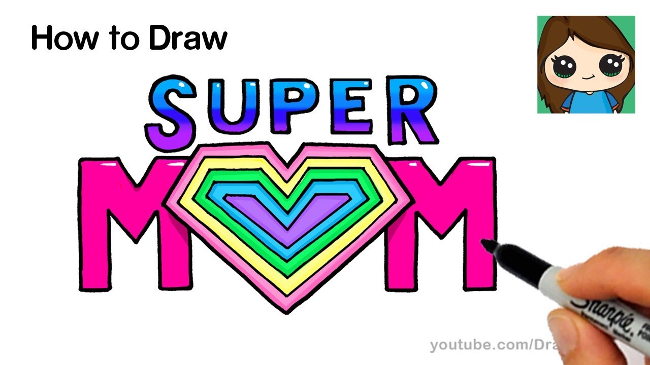 1280x720 how to draw super mom letters with rainbow heart easy - Mom Drawing