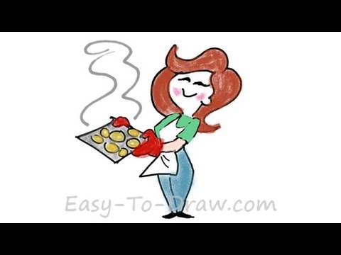 480x360 how to draw a cartoon mom with cookie tray - Mom Drawing