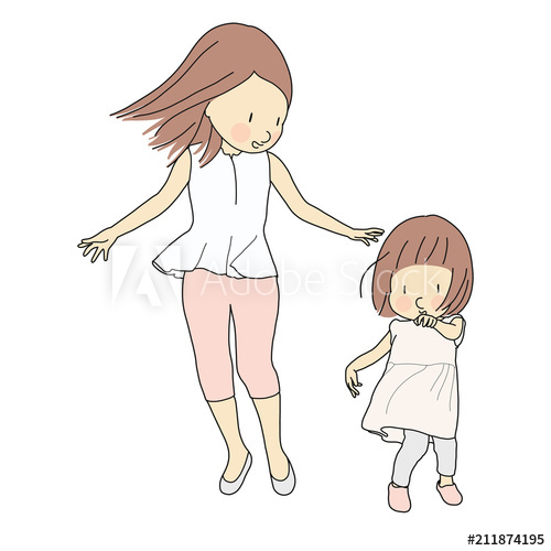 500x500 Vector Illustration Of Happy Mom And Little Kid Girl Family - Mom Drawing