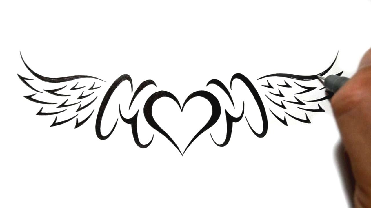 1280x720 drawing mom with a heart and wings lowerback tattoo design - Mom Drawing
