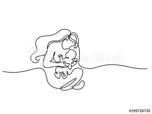 500x375 Continuous Line Drawing Logo With Mother Holding Her Baby Vector - Mom Holding Baby Drawing