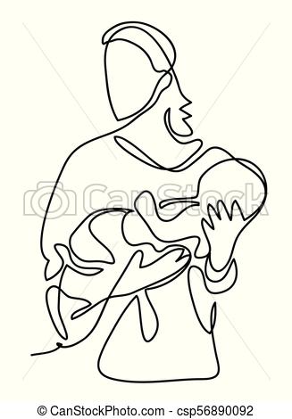 327x470 pretty woman holding a newborn baby in her arms continuous line - Mom Holding Baby Drawing