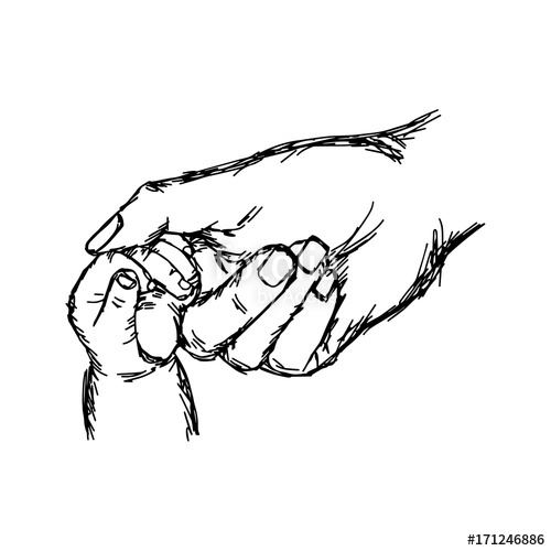 500x500 close up hand of baby and mother holding together vector - Mom Holding Baby Drawing