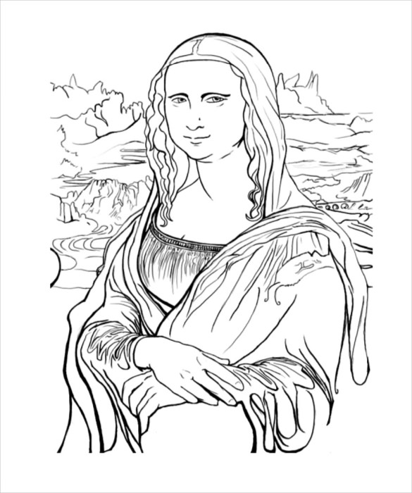 585x700 Mona Lisa Coloring - Mona Lisa Line Drawing